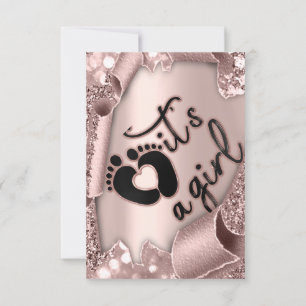 Invitación Baby Shower It's A Chica Frame Rosa pies Purpurina