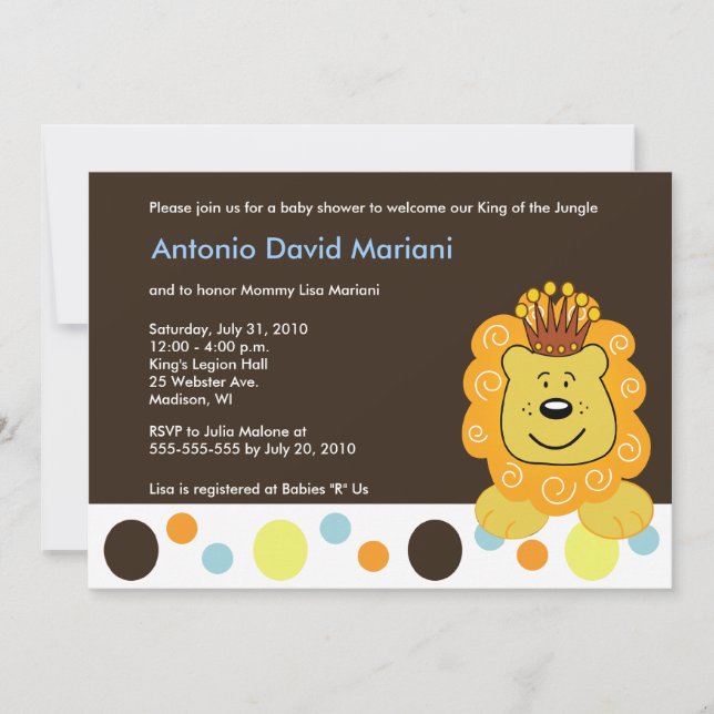 Invitación Baby Shower King of the Jungle Lion 5x7 (Anverso)