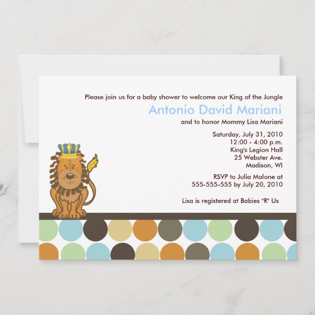 Invitación Baby Shower King of the Jungle Lion 5x7 (Anverso)