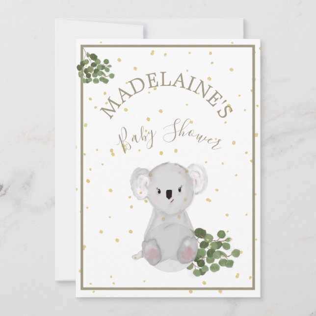 Invitación Baby Shower Koala Floral Green (Anverso)