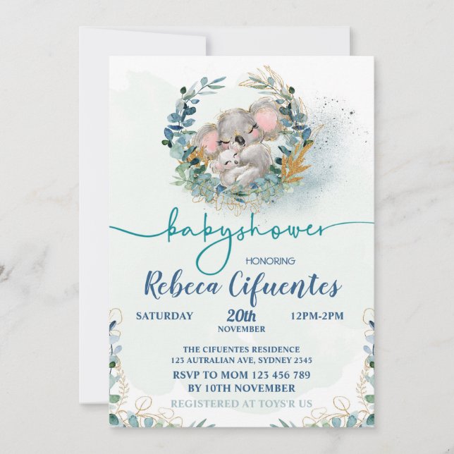 Invitación Baby Shower Koala Invitation (Anverso)