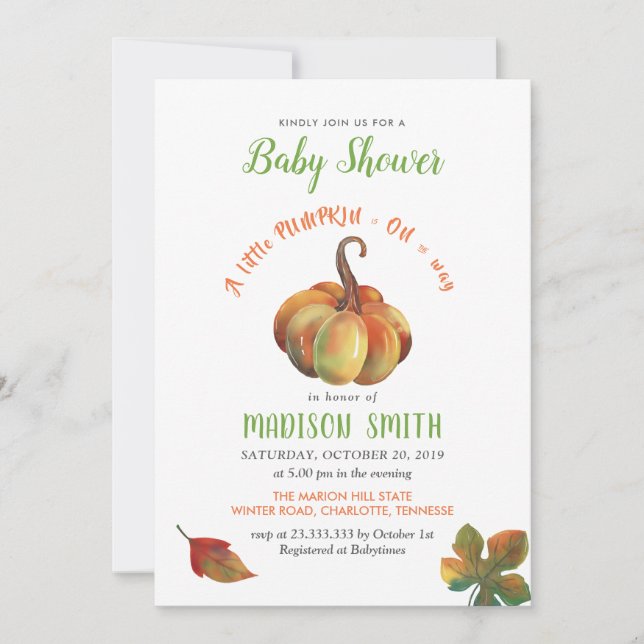 Invitación Baby Shower | La Calabaza Pequeña Está En Camino (Anverso)