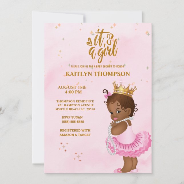 Invitación Baby Shower, la princesa africana de oro rosado (Anverso)