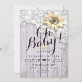 Invitación Baby Shower Lace Sunflower Barn Wood String Luces