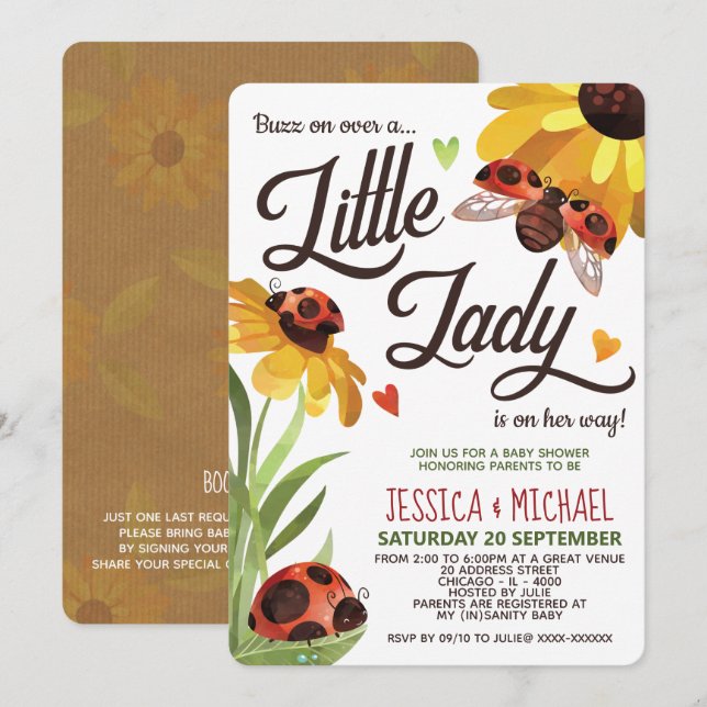 Invitación Baby Shower Lady Bug moderno (Anverso / Reverso)