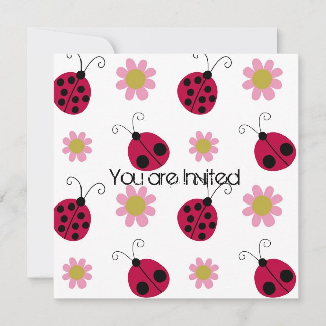 Invitación Baby Shower Ladybugs and Flowers (Anverso)