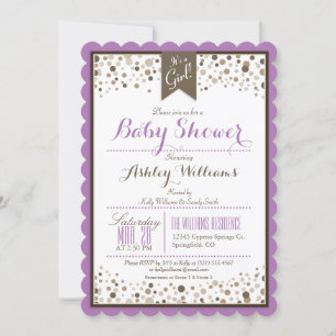 Invitación Baby Shower Lavanda, blanco y taúpe confetti