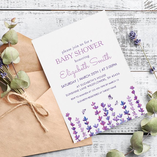 Invitación Baby Shower Lavender y mariposa (Subido por el creador)