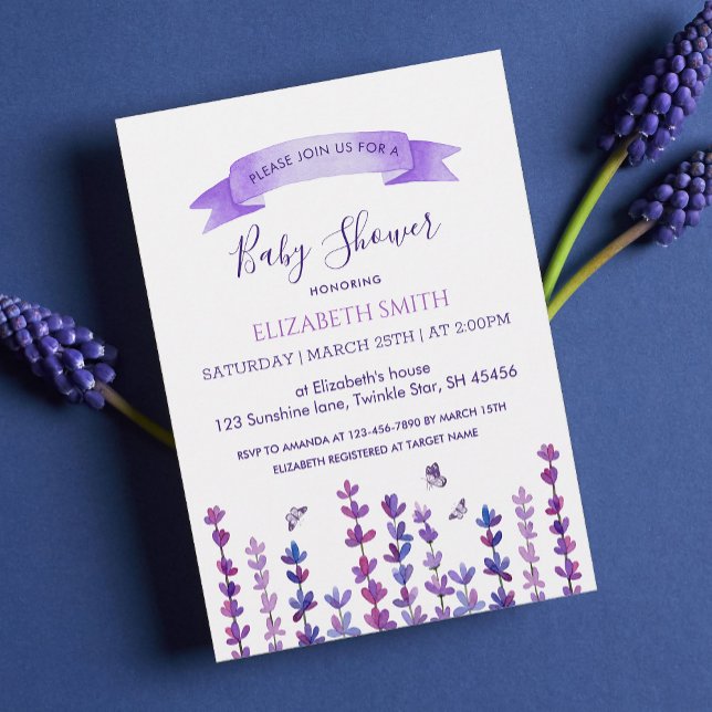 Invitación Baby Shower Lavender y mariposa (Subido por el creador)