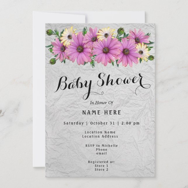 Invitación Baby Shower Lavender & Yellow Daisies (Anverso)