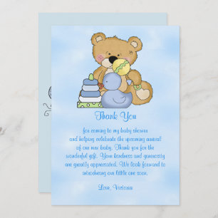 Invitación Baby Shower le agradece oso de peluche