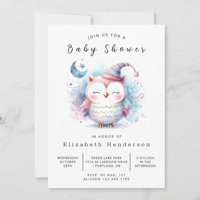 Invitación Baby Shower Lechuza Impresa Salvaje (Anverso)