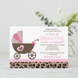 Invitación Baby Shower Leopard and Pink Carriage