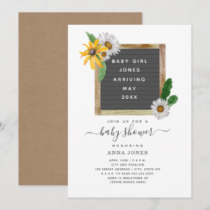 Invitación Baby Shower Letterboard Wildflowers