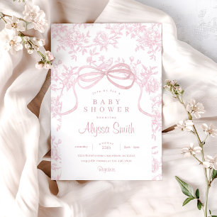 Invitación Baby Shower ligero rosa con soplo y toile