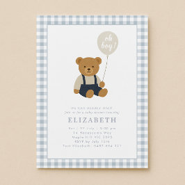 Invitación Baby Shower Light Blue Gingham Teddy Bear