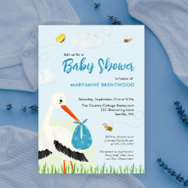 Invitación Baby Shower Light Blue Stork