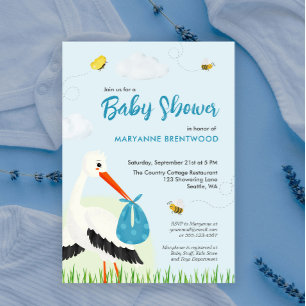 Invitación Baby Shower Light Blue Stork
