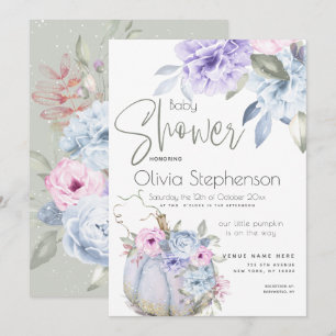 Invitación Baby Shower Lilac Blue Pumpkin Peony Floral Invita