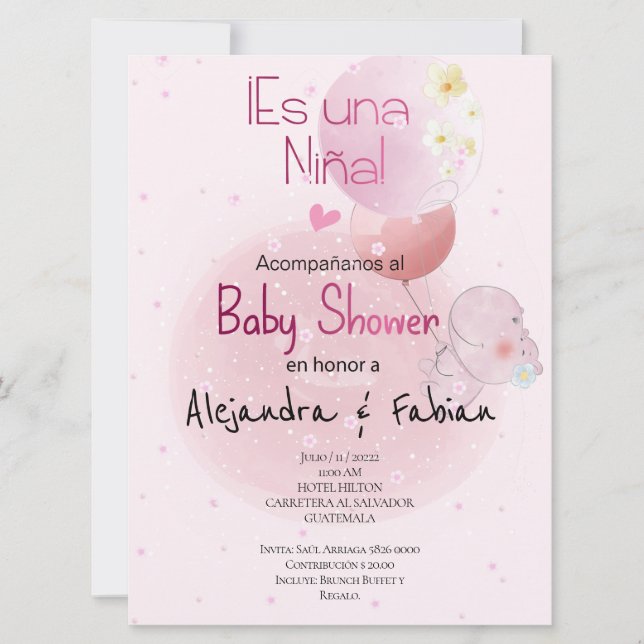 INVITACIÓN BABY SHOWER LINDO HIPO. PARA BEBÉ NIÑA (Anverso)