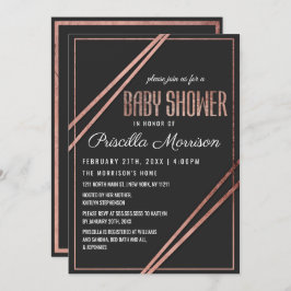 Invitación Baby Shower Lineal de Moda Gold del Rosa negro mod