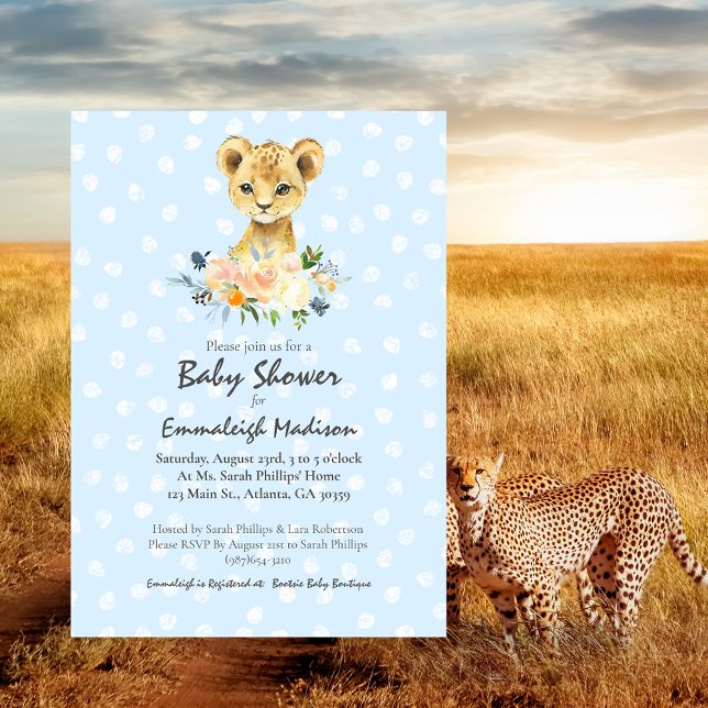 Invitación Baby Shower Lion Cub Floral Blue (Subido por el creador)