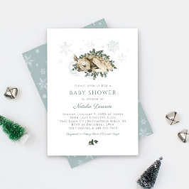 Invitación Baby Shower Little Deer Blue and Green Woodland