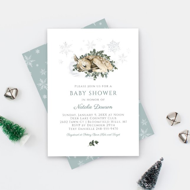 Invitación Baby Shower Little Deer Blue and Green Woodland (Subido por el creador)