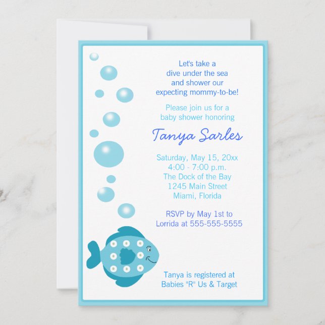 Invitación Baby Shower Little Fishy Ocean 5x7 (Anverso)