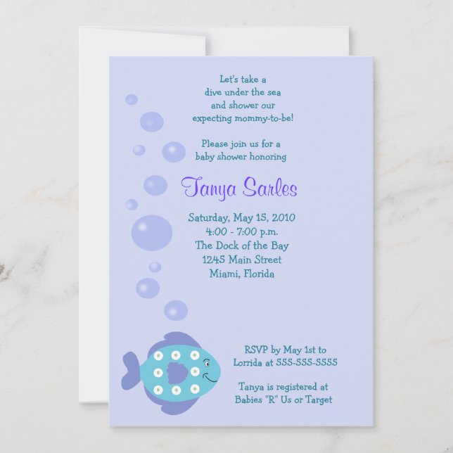 Invitación Baby Shower Little Fishy Ocean 5x7 (Anverso)