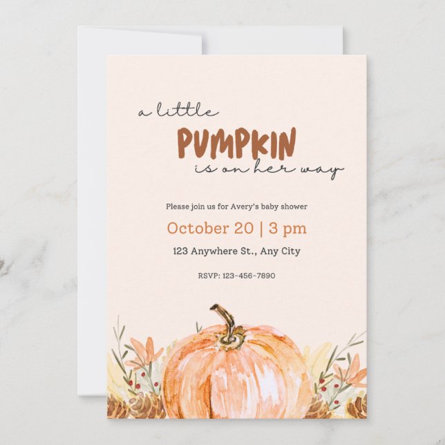 Invitación Baby Shower Little Pumpkin Fall Invitation (Anverso)