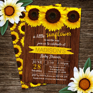 Invitación Baby Shower Little Sunflower Rustic Wood