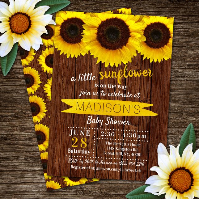 Invitación Baby Shower Little Sunflower Rustic Wood (Subido por el creador)