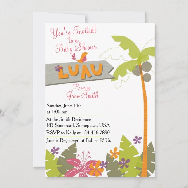 Invitación Baby Shower Luau (Anverso)