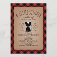 Invitación Baby Shower Lumberjack Plaid Skunk