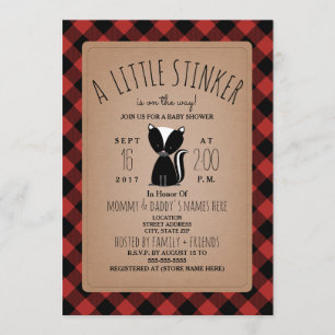 Invitación Baby Shower Lumberjack Plaid Skunk