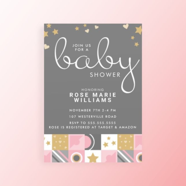 Invitación BABY SHOWER | Luna rosa y Estrellas para bebés (Subido por el creador)