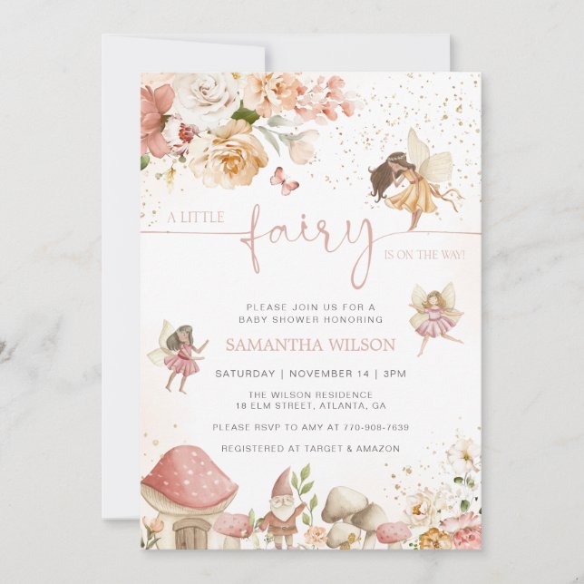 Invitación Baby Shower Magic Fairy Garden (Anverso)