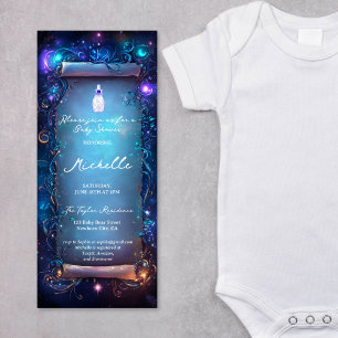 Invitación Baby Shower Magic Purple Enchanted Forest Scroll