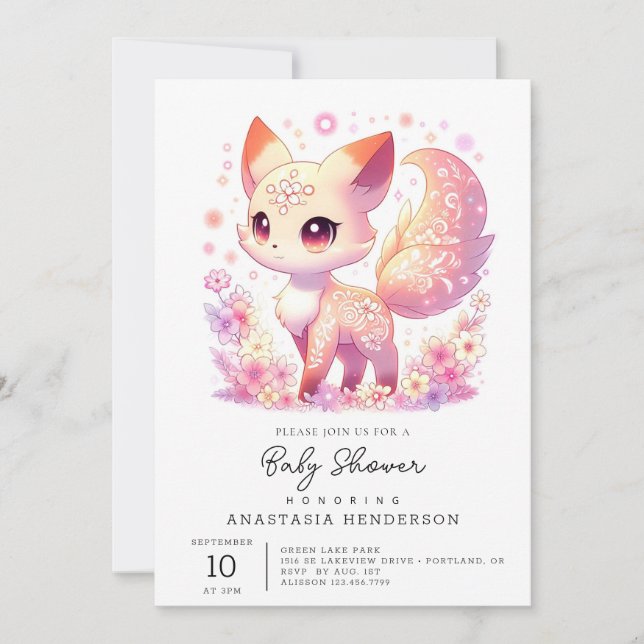 Invitación Baby Shower Magical Fox encantado (Anverso)