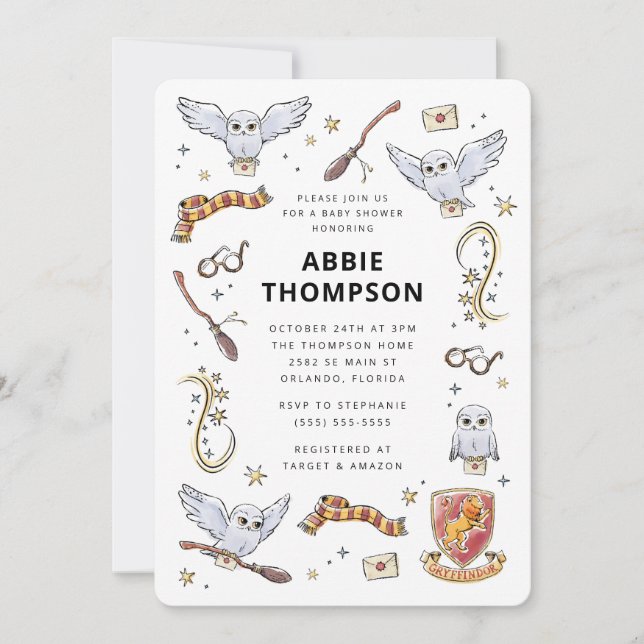 Invitación Baby Shower Mágico de Hedwig (Anverso)