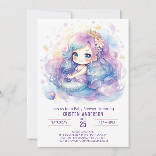 Invitación Baby Shower mágico de la sirena (Anverso)