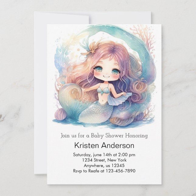 Invitación Baby Shower mágico de la sirena submarina encantad (Anverso)
