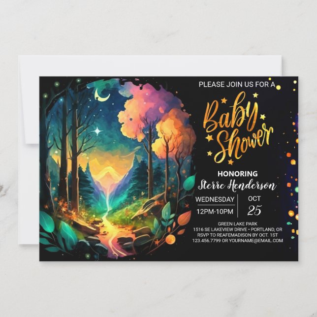 Invitación Baby Shower mágico de Timber Grove (Anverso)