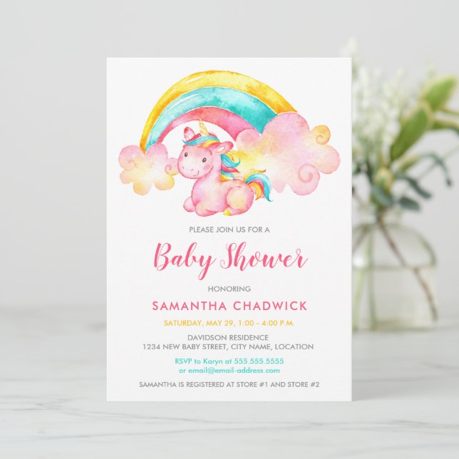 Invitación Baby Shower mágico de unicornio (Anverso de pie)