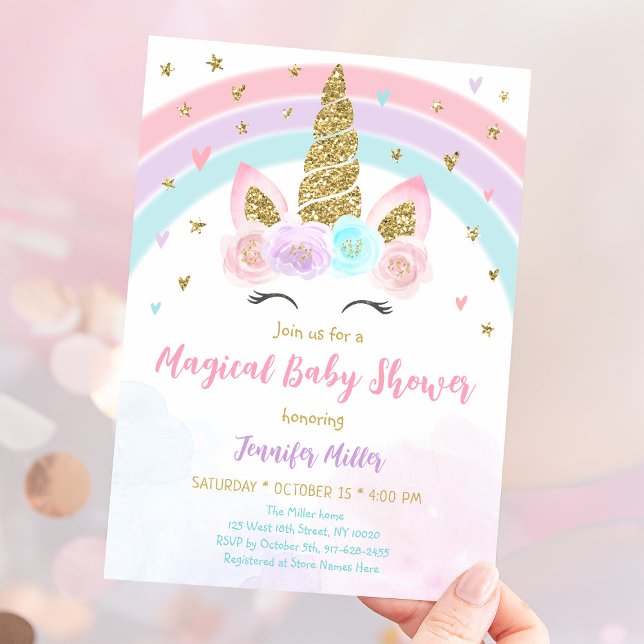 Invitación Baby Shower mágico del arcoiris de Unicornio (Subido por el creador)