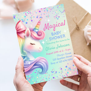 Invitación Baby Shower mágico del arcoiris pastoral de unicor