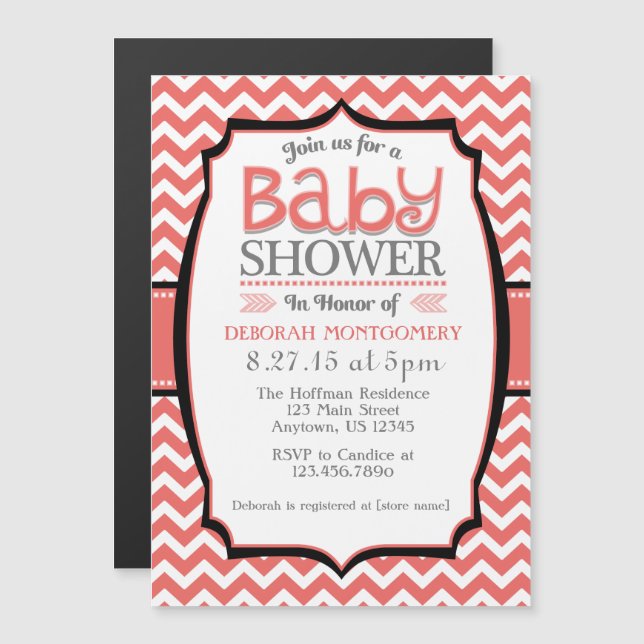 Invitación Baby Shower magnética de cheurón blanco (Anverso/Reverso)