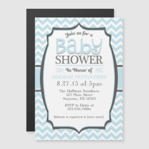 Invitación Baby Shower magnética de Chevron azul e