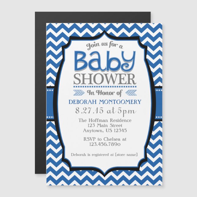 Invitación Baby Shower magnética de Chevron blanco (Anverso/Reverso)